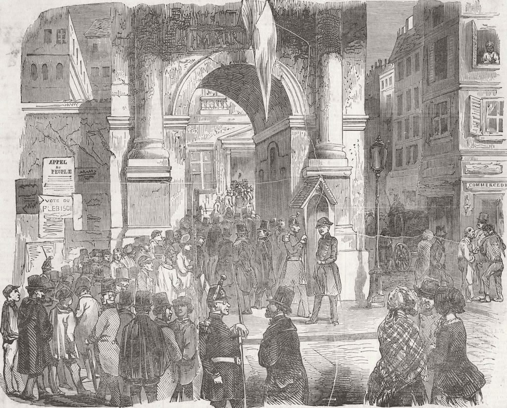 PARIS. Presidential Election. Getting cards, Mairie 1851 old antique print